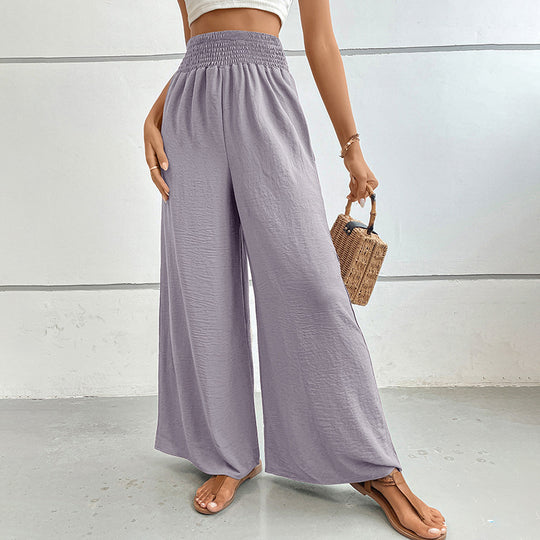Damen Palazzo-Hose mit hohem, elastischem Rüschenbund und Eingrifftaschen Shop Nory