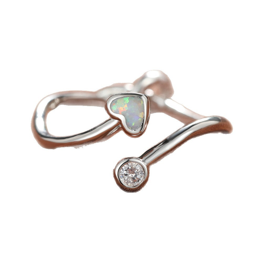 Damen Ring mit funkelndem Zirkonia und herzförmigem Opaleinsatz Shop Nory