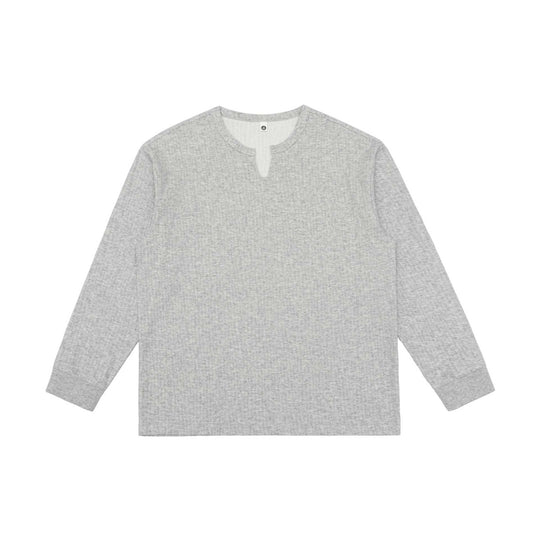 Unisex Leichtes Struktur-Langarmshirt mit Schlitzkragen und gerippten Bündchen Shop Nory