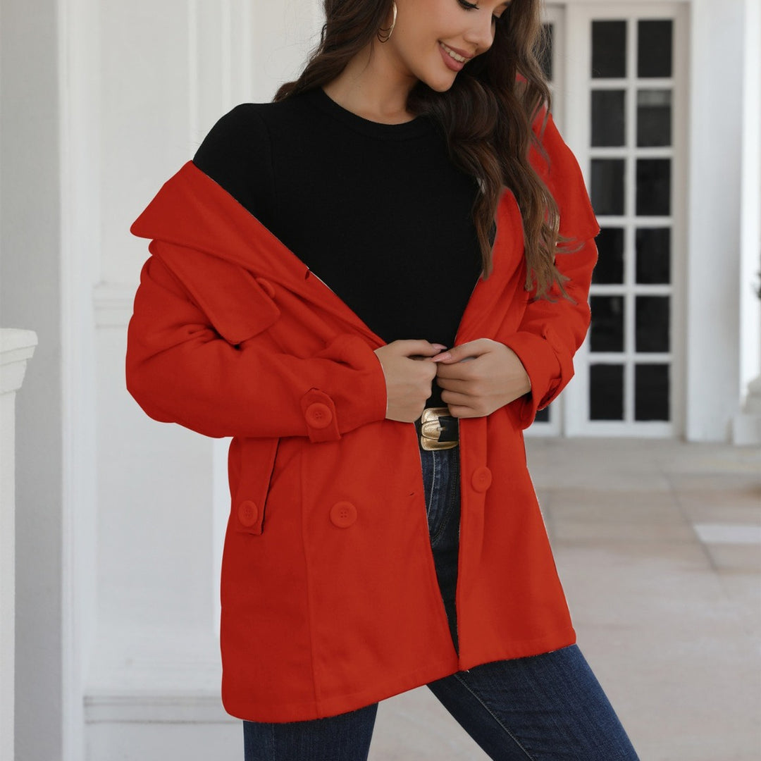 Damen Doppelreihiger Trenchcoat mit Kapuze, Taillengürtel & breitem Revers Shop Nory
