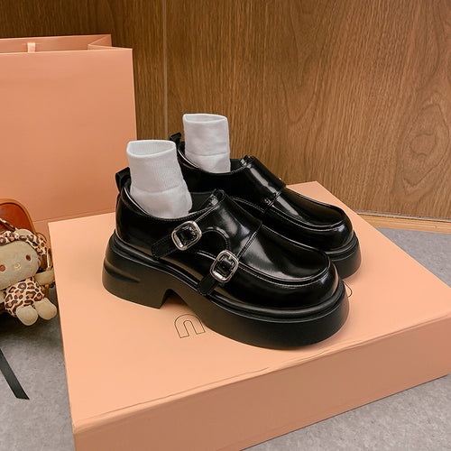 Damen Chunky Patent-Monkstrap-Loafer mit doppelter Schnallenapplikation und Plateau-Sohle Shop Nory