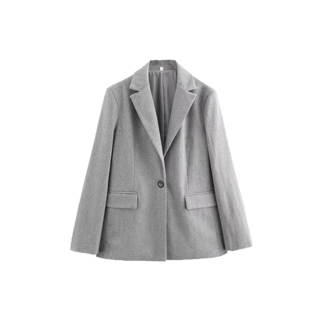Damen Einreihiger Blazer mit Fischgrätmuster, Reverskragen und Pattentaschen Shop Nory