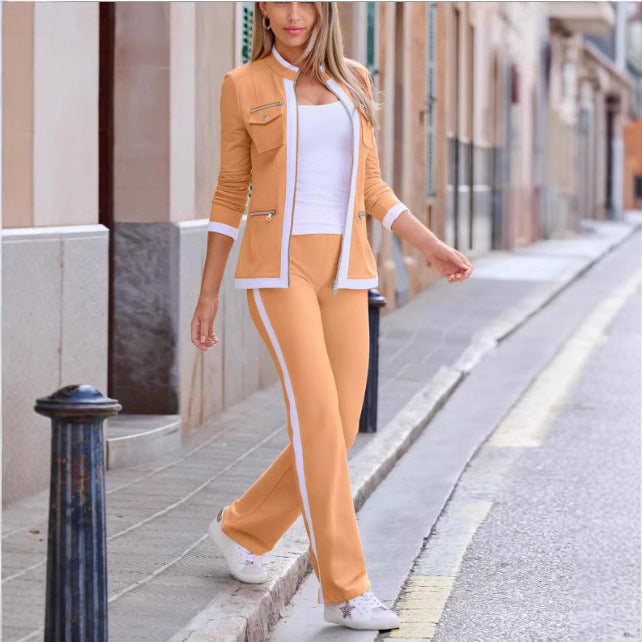 Damen Casual-Trainingsanzug im Blazer-Stil mit Reißverschlussjacke und Seitenstreifen Shop Nory