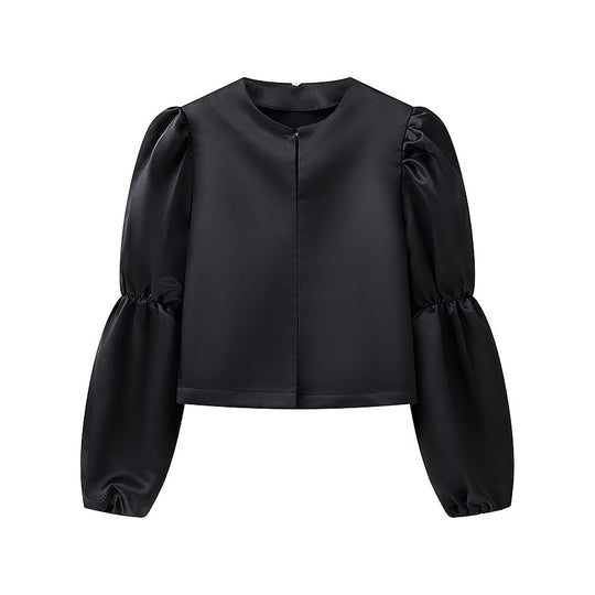 Damen Glänzende Satin‑Bluse mit voluminösen Puffärmeln Shop Nory