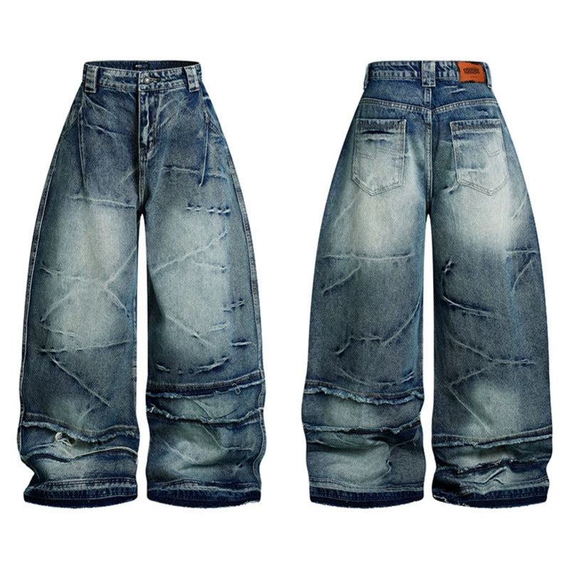Damen weit geschnittene hochtaillierte Denim-Culottehose mit Used-Effekt und Abriebeffekten Shop Nory
