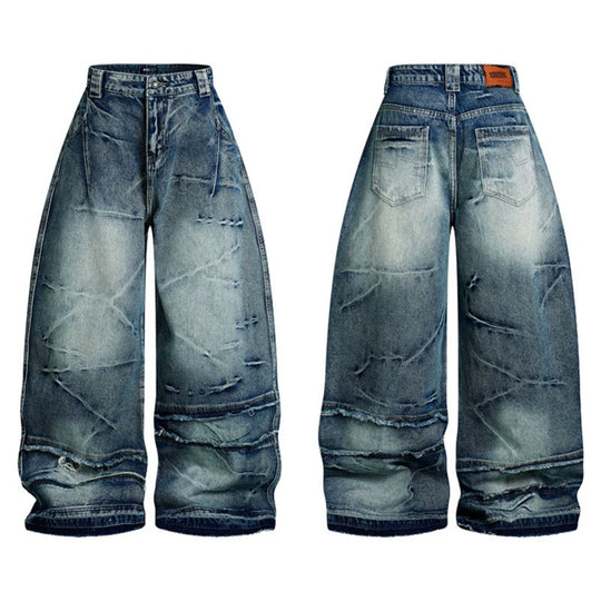 Damen weit geschnittene hochtaillierte Denim-Culottehose mit Used-Effekt und Abriebeffekten Shop Nory
