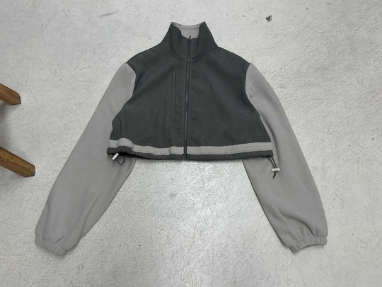 Damen nan kurzes Fleece-Zipjacke mit Stehkragen, Tunnelzugsaum und Brusttasche Shop Nory