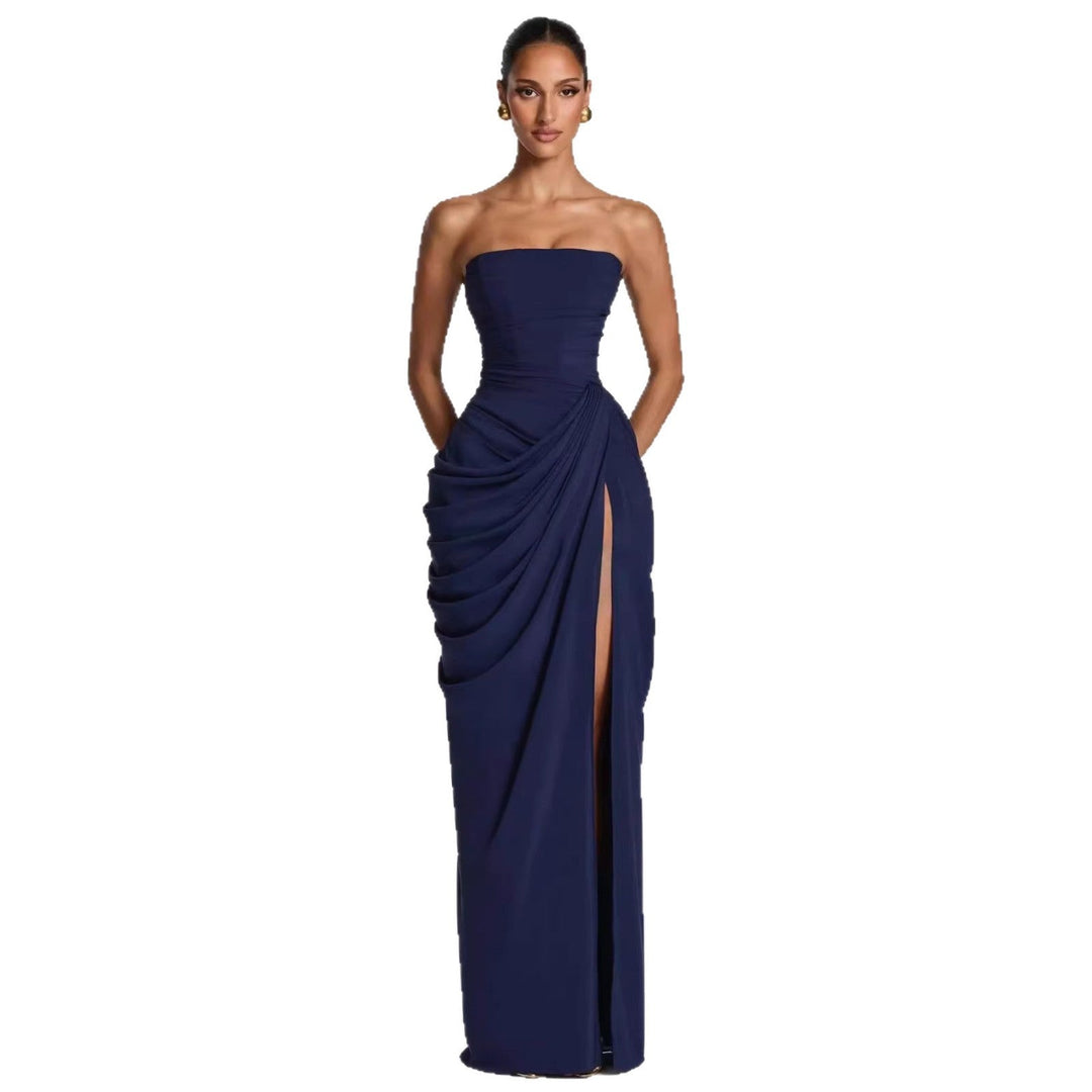 Damen Elegantes Bandeau Abendkleid mit Raffungen und Beinschlitz