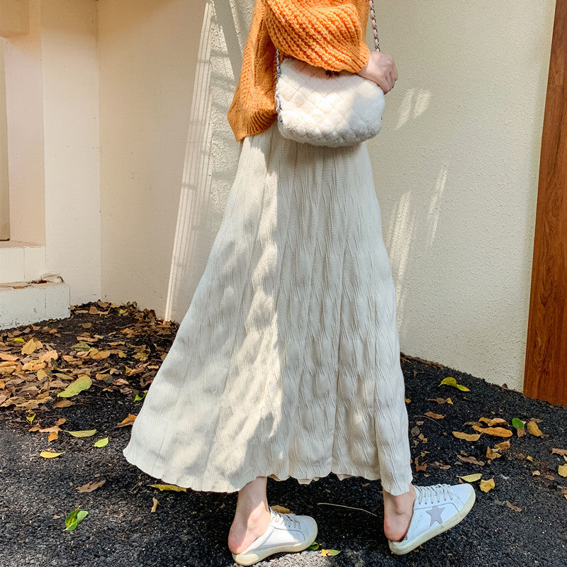 Damen Langer, eleganter Strickrock mit feinem Wellenmuster Shop Nory
