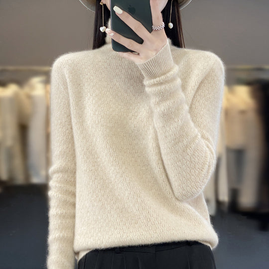 Damen Weicher Feinstrick‑Mockneckpullover mit flauschiger Mohair‑Optik, zarter Wabenstruktur und legerer Oversize‑Passform Shop Nory