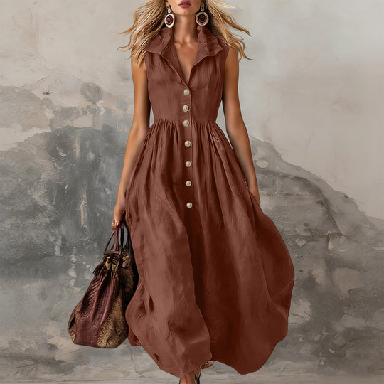 Damen Ärmelloses Midikleid mit Knopfleiste, geraffter Taillenpartie und Volantkragen Shop Nory