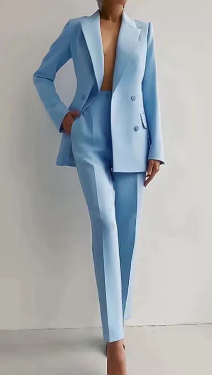 Damen elegantes Zweiteiler-Anzug-Set mit tailliertem Blazer und schmalen Hosen