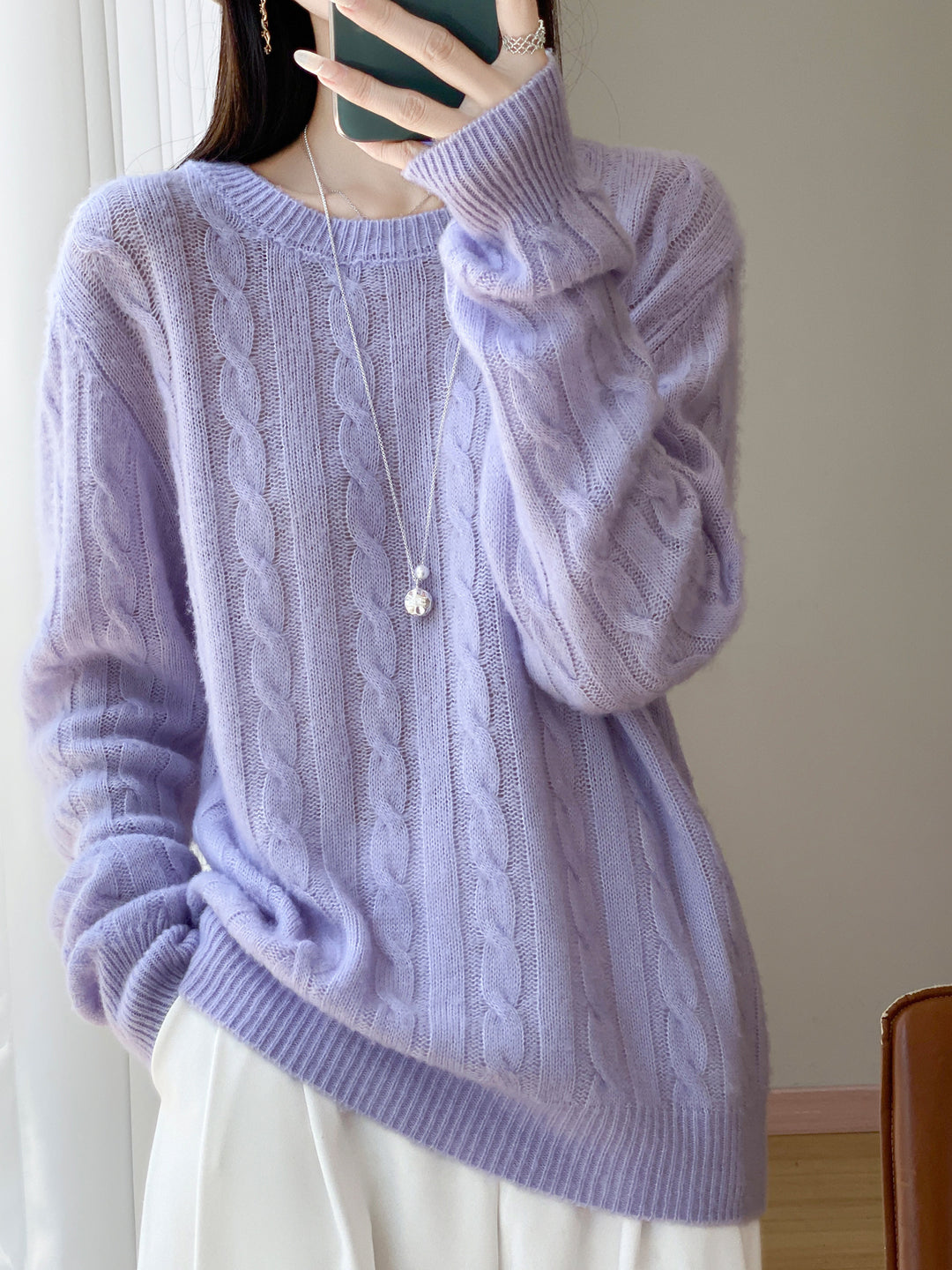 Damen Übergrößen Zopfmuster-Pullover im Mohair-Look mit geripptem Saum Shop Nory
