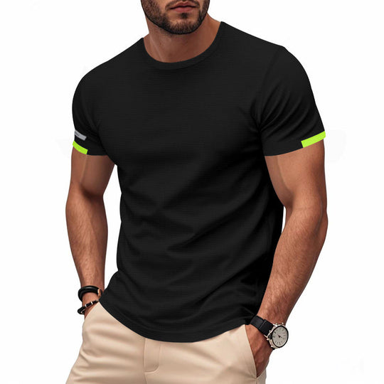 Herren nan athletisches Funktions-T-Shirt mit Rundhalsausschnitt, körpernahem Stretchschnitt und kontrastierendem Ärmelsaum