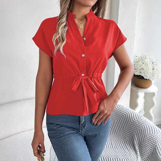 Damen Blusenshirt mit tailliertem Schnitt und kurzen Ärmeln