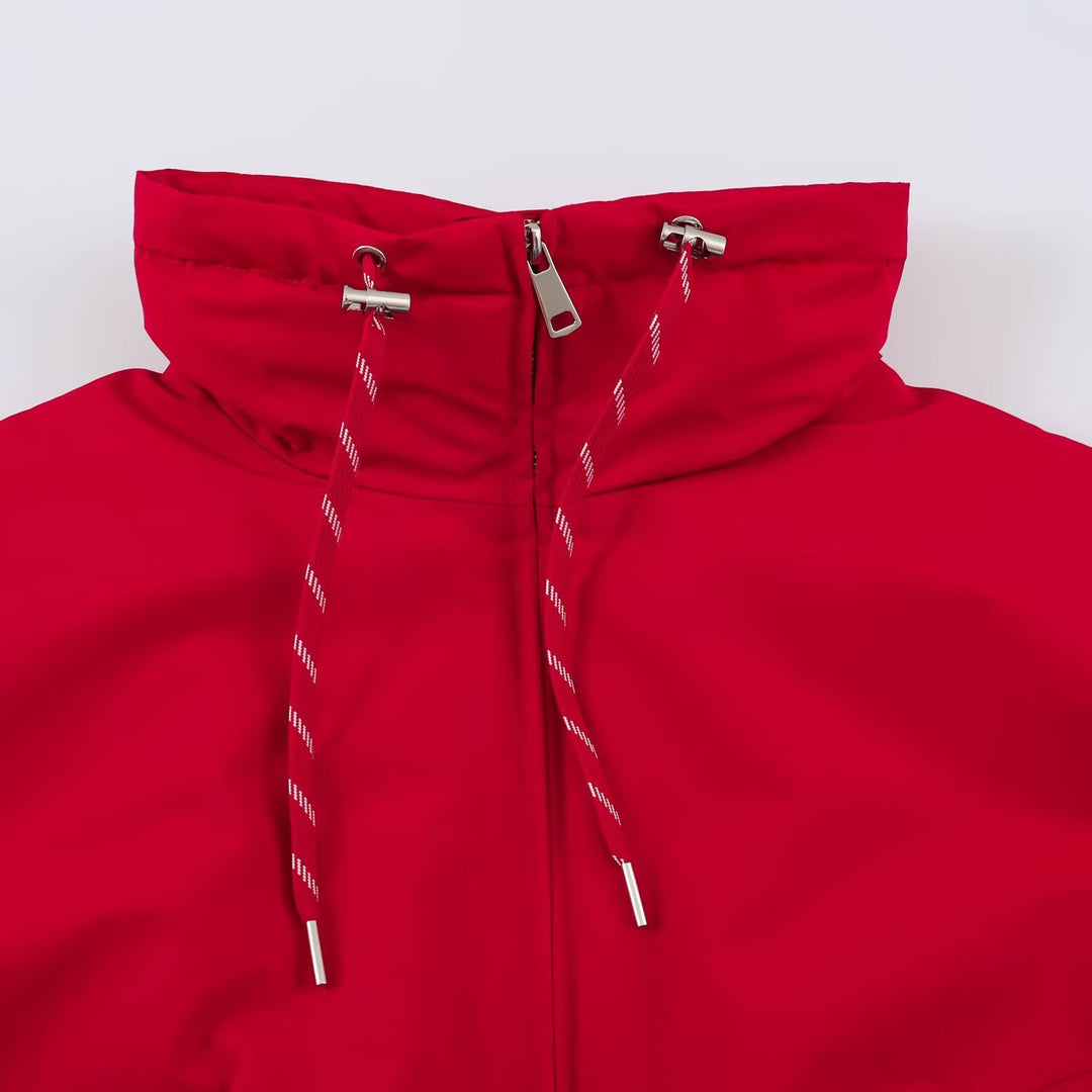 Damen Cropped Oversize Windbreaker mit hohem Funnelkragen, Kordelzug und gerafftem Elastikbund Shop Nory