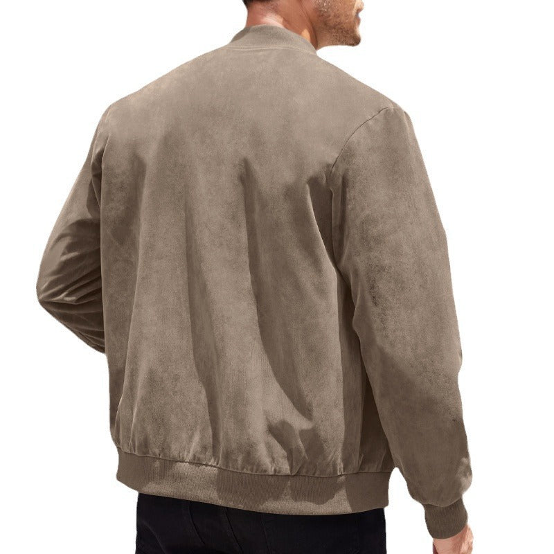 Herren hochwertige Wildlederjacke im sportlichen Bomberstil mit elastischen Bündchen