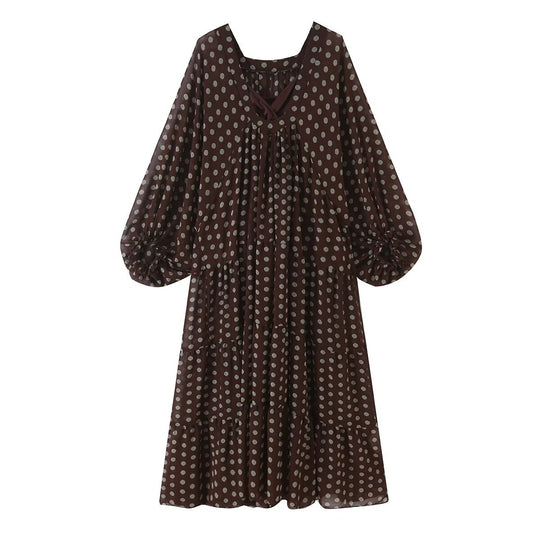 Damen Midikleid mit Volantstufen, Ballonärmeln und V-Ausschnitt Shop Nory