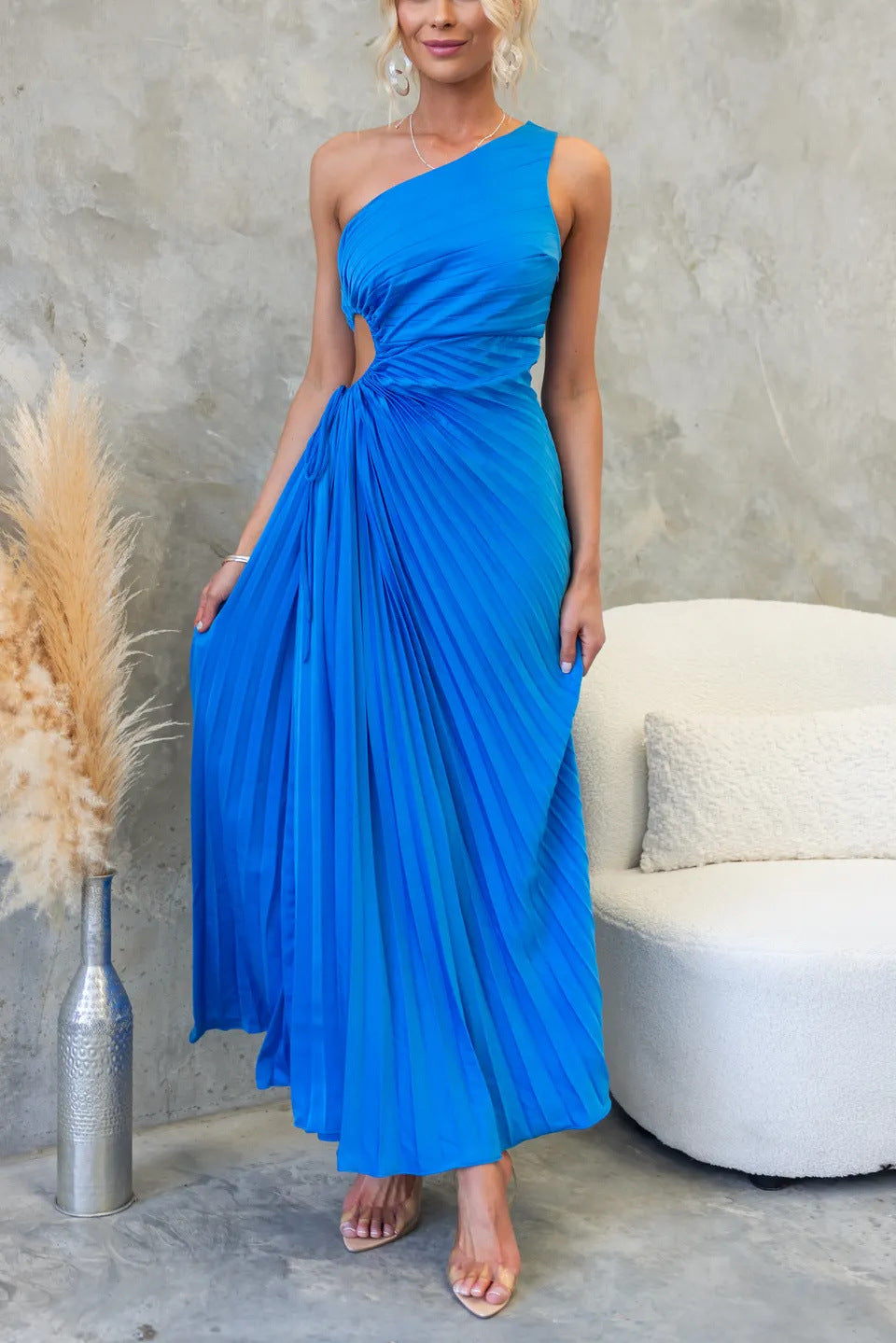 Damen Maxikleid mit Raffiniertem Faltenwurf und Asymmetrischem Design