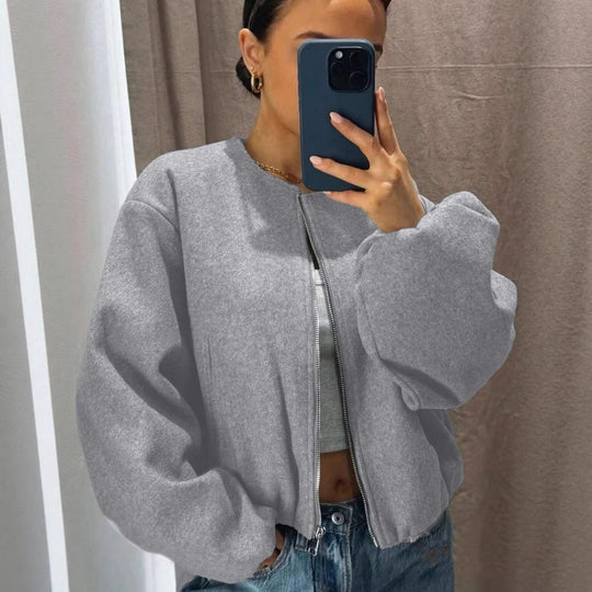 Damen Weitgeschnittene Bomberjacke mit Reißverschluss und Volumenärmeln Shop Nory