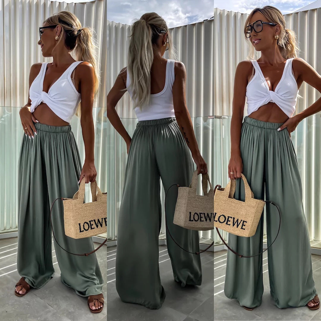 Damen weit geschnittene Palazzo-Hose mit hohem elastischem Bund und fließendem Jersey Shop Nory