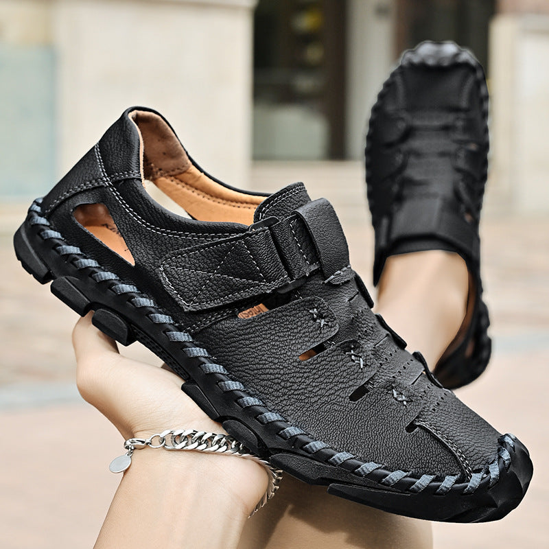 Herren Bequeme Leder-Sandalen mit verstellbarem Klettverschluss