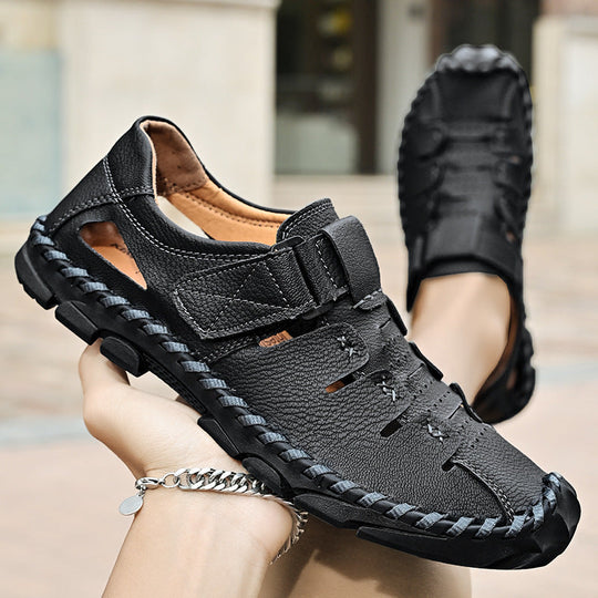 Herren Bequeme Leder-Sandalen mit verstellbarem Klettverschluss