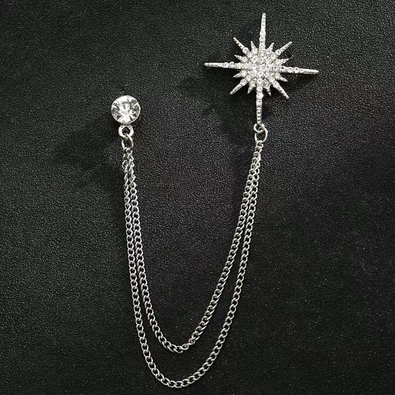 Zweireihige Ohrkette mit Funkelndem Stern-Anstecker und Kristallstecker Aus Edelstahl