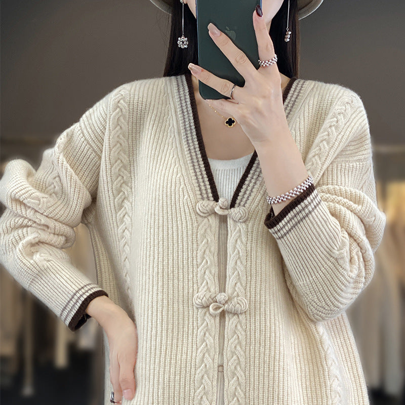 Damen Strickcardigan mit Zopfmuster und dekorativen Knotenverschlüssen Shop Nory