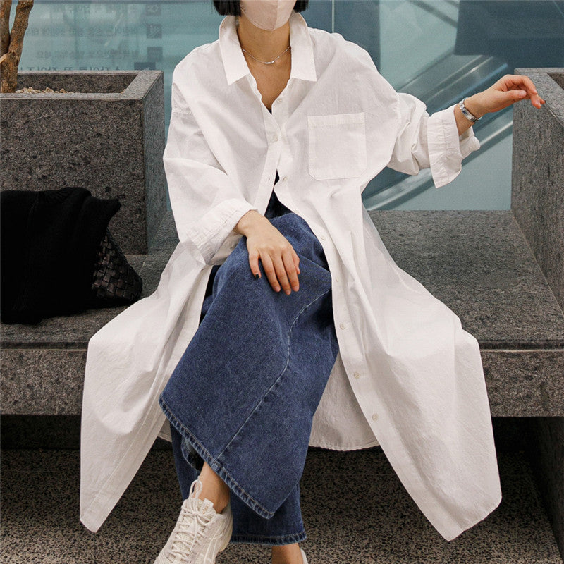 Damen Oversize-Hemdblusenkleid mit langem Saum und verdeckter Knopfleiste Shop Nory
