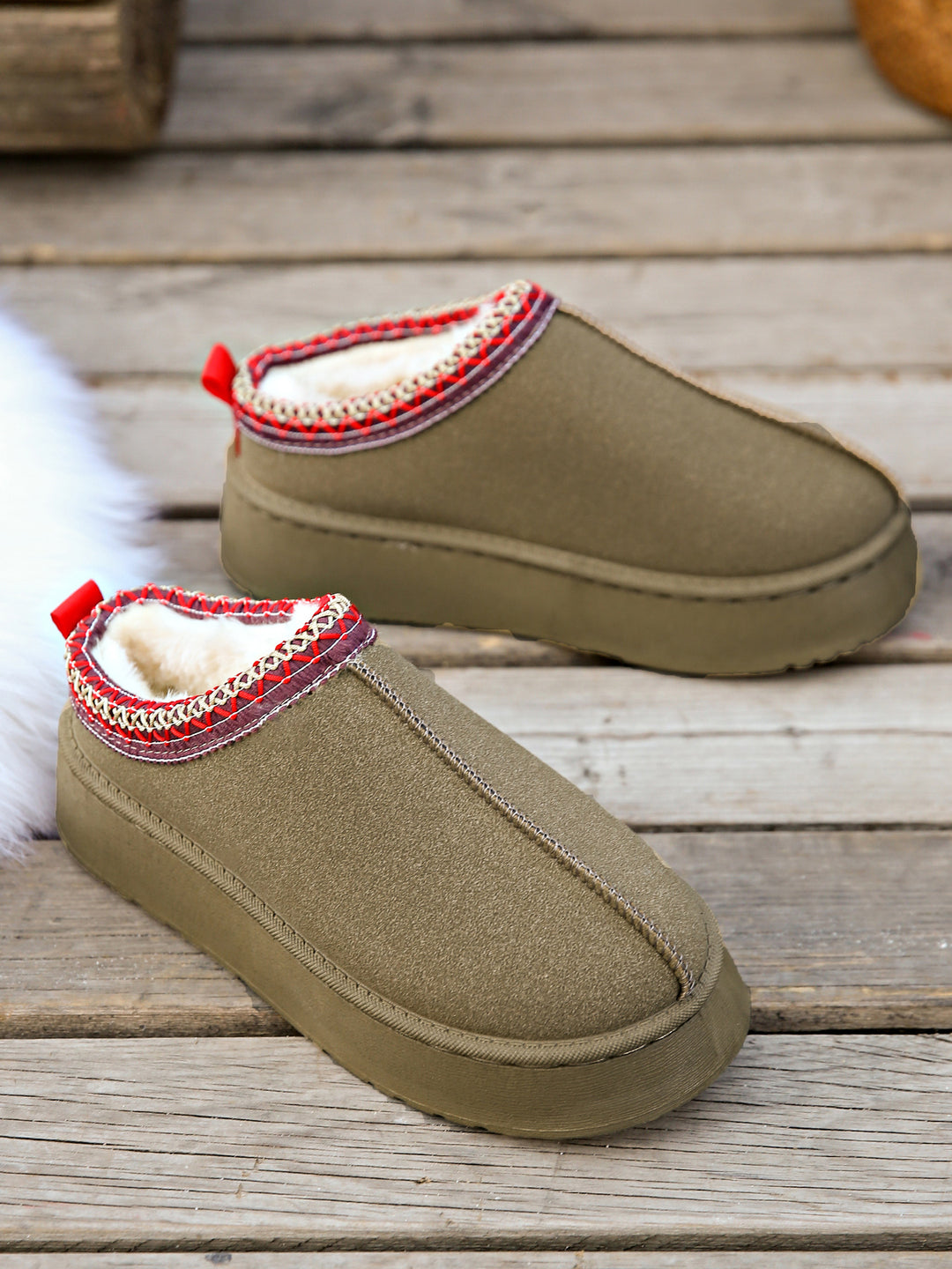 Damen Gefütterte Hausschuhe-Mules mit Teddyfutter und dekorativem Strickbesatz Shop Nory