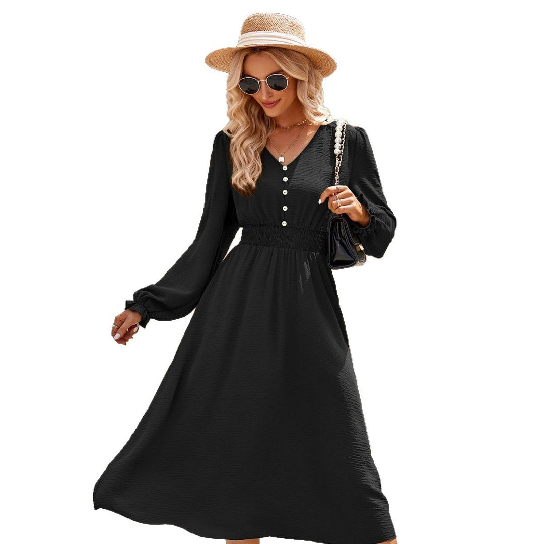 Damen Midikleid mit V-Ausschnitt, geraffter Smock-Taille und Knopfleiste Shop Nory