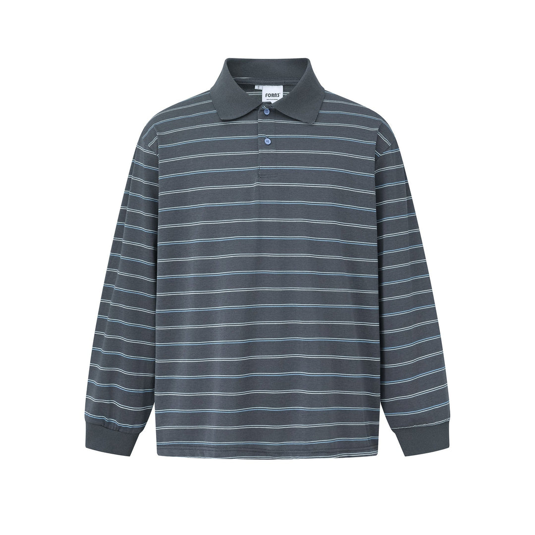 Herren Langarm-Poloshirt im Oversize‑Schnitt mit feinen Streifen und Rippkragen Shop Nory