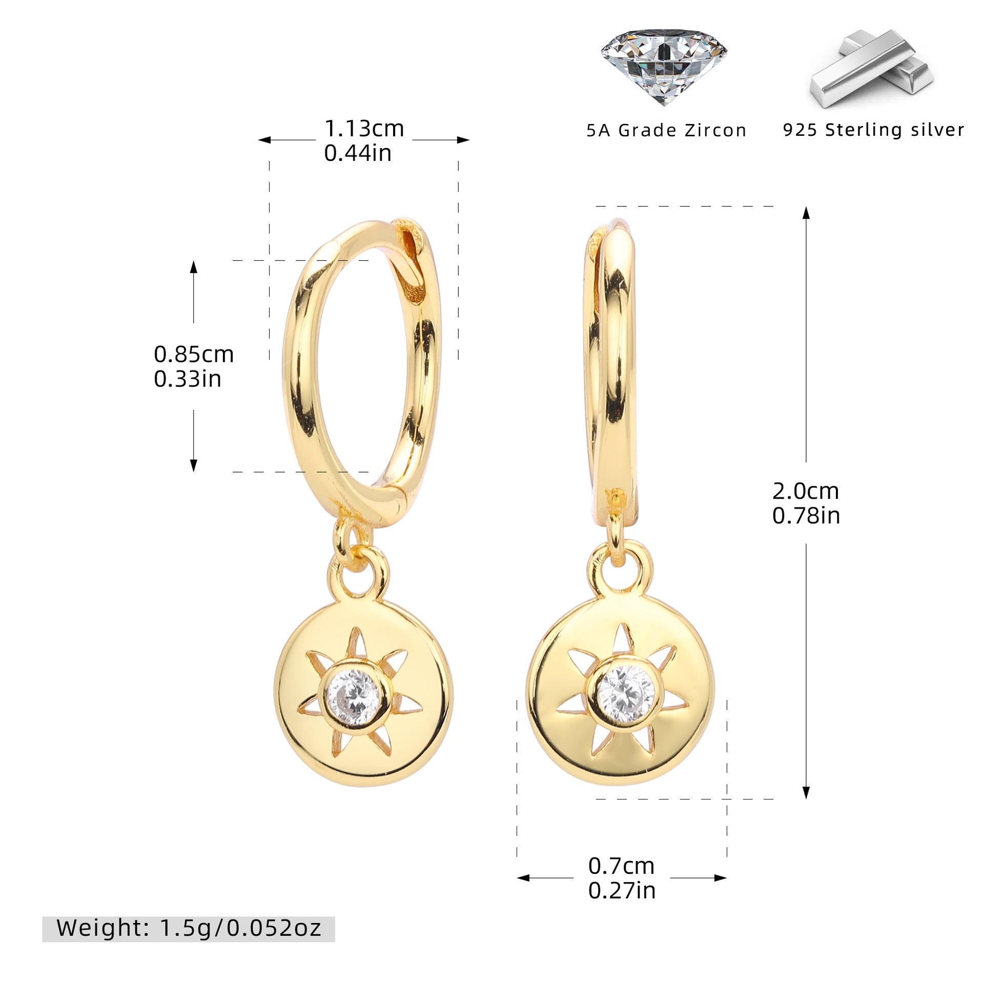 Damen Ohrhänger mit elegantem Sonnenanhänger aus hochwertigem 925 Sterling Silber Shop Nory