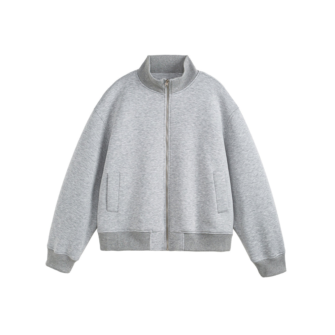 Unisex Boxy-Reißverschluss-Sweatjacke mit Funnelkragen und Rippbündchen Shop Nory