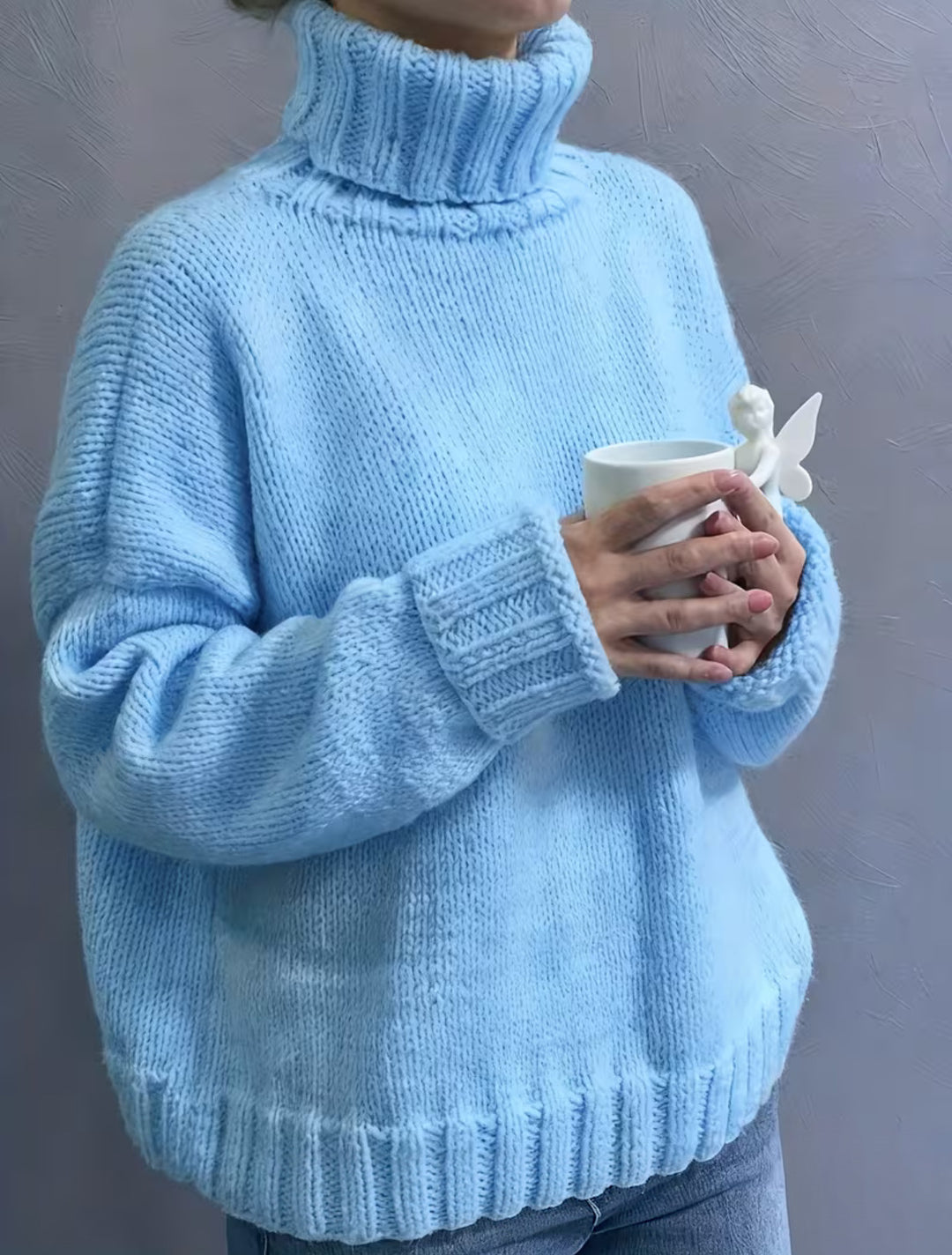 Damen Oversize-Rollkragenpullover im Fluffy-Mix mit breiten gerippten Bündchen Shop Nory