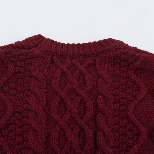 Damen Grobgestrickter Zopfstrick-Pullover mit Rundhals und Textur-Mix Shop Nory