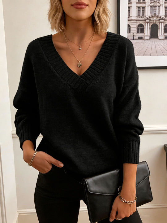 Damen Feinstrickpullover mit tiefem V-Ausschnitt und überschnittener Schulter Shop Nory