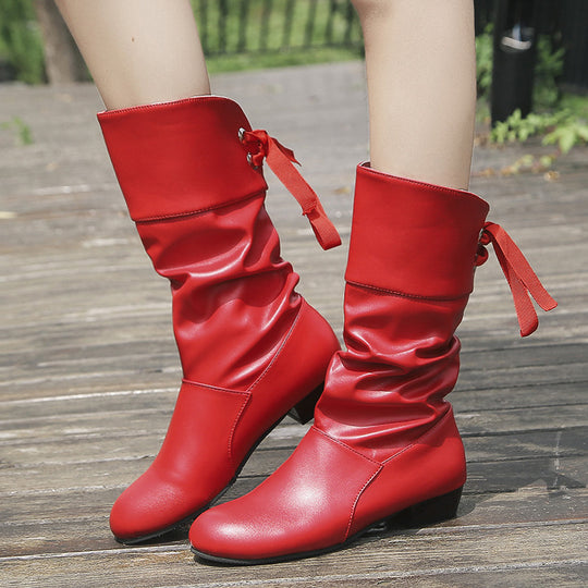 Damen Raffinierte Stiefel mit mittelhohem Schaft, weicher Raffung und dekorativer Schleifenbindung Shop Nory
