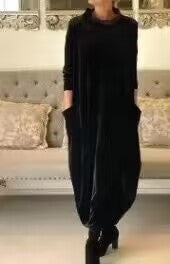 Damen Elegantes Samt Maxi Kleid mit Hohem Rollkragen, Seitentaschen und Lockere Silhouette Shop Nory