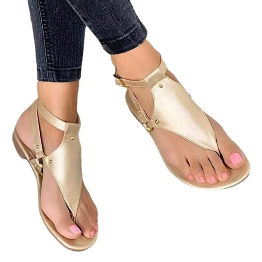 Damen T‑Riemen Sandalen mit Knöchelriemen, Veloursoptik und flacher Komfortsohle Shop Nory