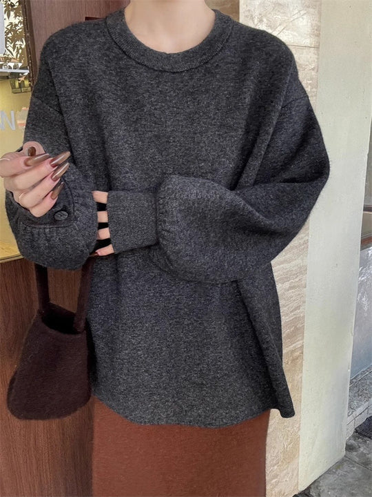 Damen Oversize-Feinstrickpullover mit Ballonärmeln und Knopfmanschette Shop Nory