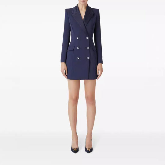 Damen Tailliertes Doppelreihiges Blazerkleid-Minikleid mit strukturierter Schulter Shop Nory