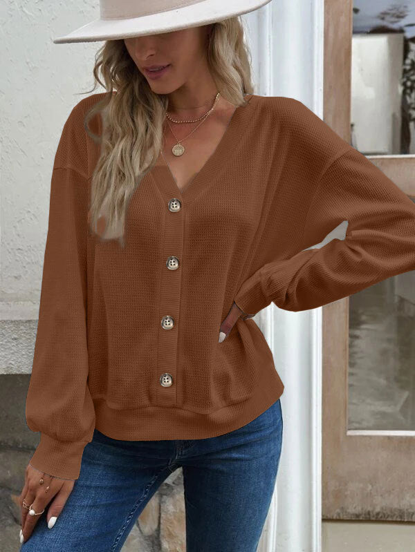 Damen Waffelstruktur Oversized Cardigan mit Knopfdetails
