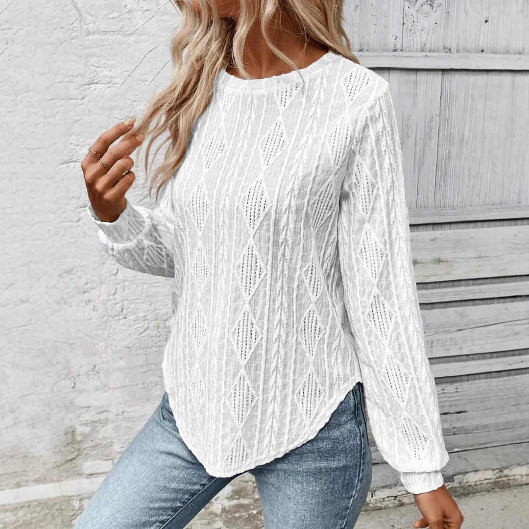 Damen Strukturierte Ajour‑Strickbluse mit Rundhals und legerer Silhouette Shop Nory