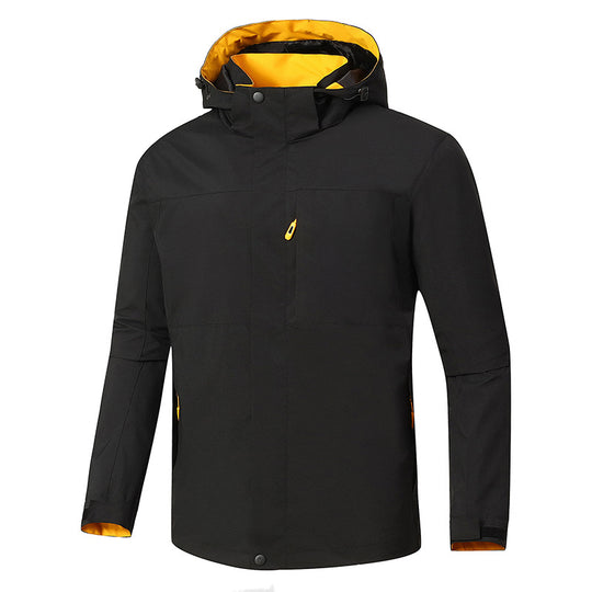 Herren Minimalistische wasserdichte Softshell‑Jacke mit kontrastfutter, verstellbarer Kapuze und verdeckten Reißverschlüssen Shop Nory