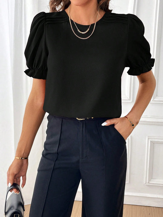 Damen Elegante Chiffonbluse mit Puffärmeln und dekorativen Schulterfalten Shop Nory