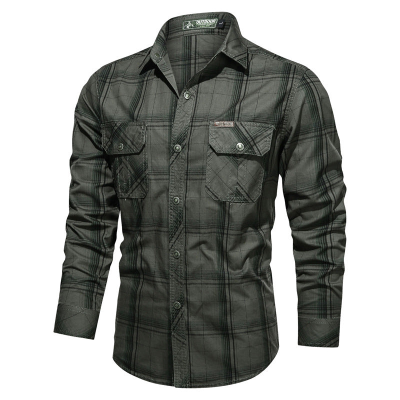 Herren kariertes Utility-Hemd mit Brustpattentaschen und verstärktem Canvas-Finish Shop Nory