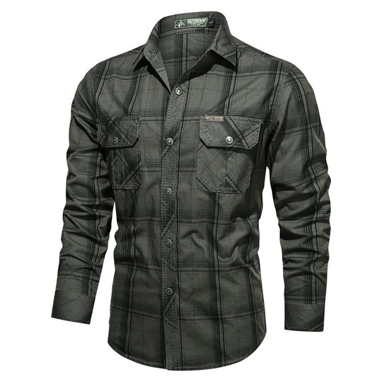 Herren kariertes Utility-Hemd mit Brustpattentaschen und verstärktem Canvas-Finish Shop Nory