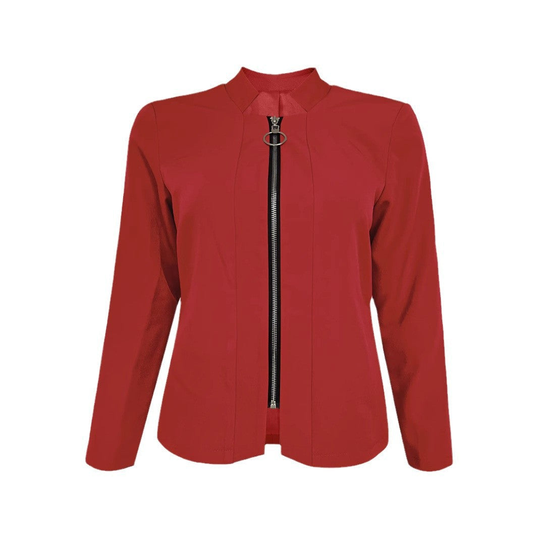 Damen Moderne Blazerjacke mit Asymmetrischem Reißverschluss und Figurbetontem Schnitt